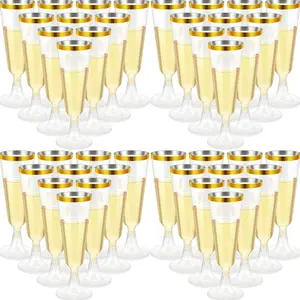 25/50Pcs Reusable 5oz Gold-Rim Plastic Champagne Cups, BPA-Free Disposable Glassware, Reusable Party Supplies for Weddings, Holidays & Outdoor Events