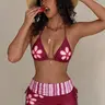 2026 Spring Summer Top Rated Deep Red Two-Piece Bikini Swimwear Set with Floral Print, Stretchy Fabric & Sexy Fashion Design, Best Selling Beach Holiday Outfit for Women