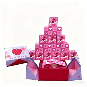 Romantic Surprise Pop-Up Gift Box for Valentine’s Day 12 Mini Boxes Heart Prints for Boyfriend Girlfriend Husband or Wife Fun Love Reveal