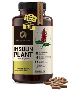 Afiyah Organic - Premium Quality Costus Igneus (Insulin Plant) Capsules - Easy to Swallow 120 Veggie Capsules (1 Month Supply) - Made in the USA - Including Complete Health Support Program Aid