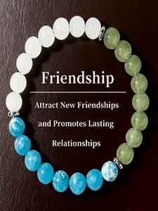 Fresh Three-Color Beaded Elastic Wristband, Blue Multicolor Round Beads, Silver Color Spacer, Adjustable, Versatile Wear