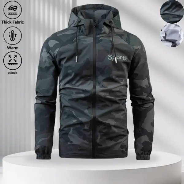 Single-piece structured camouflage hooded jacket with a relaxed casual style. Soft camouflage print enhances recognition, while elastic cuffs provide wind protection and a snug fit. A loose cut accommodates various lightweight base layers, allowing freedo