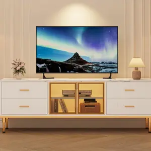 65 in TV Stand with LED Lights Modern Entertainment Center with 4 Drawers  Shelves  Glass Doors TV Console Table for 55/65/75 in TV Large Low Profile TV Stands for Living RoomWhite