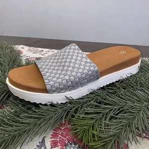 Bernie Mev Capri Woven Slide Sandals with Cork Sole and White Sole for Women
