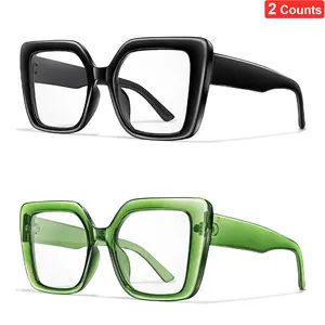 2 Pairs Fashionable Large Frame Reading Glasses Set, Ultra-Light Classic Readers with Case, Comfortable Vision Support for Daily Use, Square Frame Eyeglasses, PC Material, Lightweight, FDA Compliant, Classic Look, Lightweight Durable Glasses
