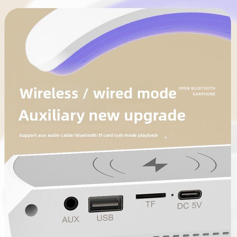 Multifunctional Atmosphere Night Light with Bluetooth Speaker Alarm Clock & Wireless Charger for Bedroom Bedside Speaker Ideal for Students Men