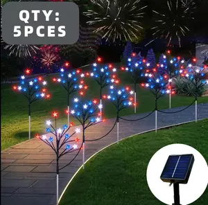 5-Pack Solar Star Pole Lights Decor, Outdoor IP65 Waterproof Red & Blue Lights, Patriotic Star Lights, 8 Different Light Modes, for Independence Day, Roadside & Garden Holiday Decorations, Independence Day Decor