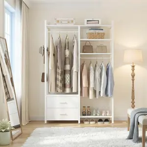 78.7'' Clothes Rack for Hanging Clothes - Reversible Clothing Rack with 2 Drawers, Heavy Duty Garment Racks with Shelves, 6 Tiers Freestanding Portable Closet Wardrobe System with Hanging Hooks