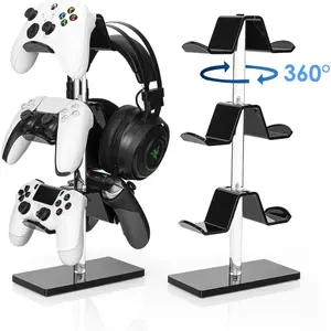 3 Tier  Controller Stand | Gaming Gear Organizer, Universal Controller Holder with Wide Reinforced Base, 360? Rotation, Built-in  Management Hole, Black