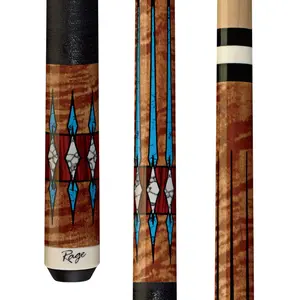 Modern Maple Wood Billiards Cue - High Taper, Traditional Appearance, Turquoise Accents, Black Nylon Wrap, Tiger Striped Design