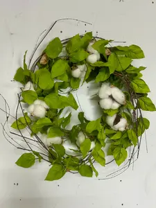 14 Inch By 12 Inch Cotton And Birch Leaf Small Wreath