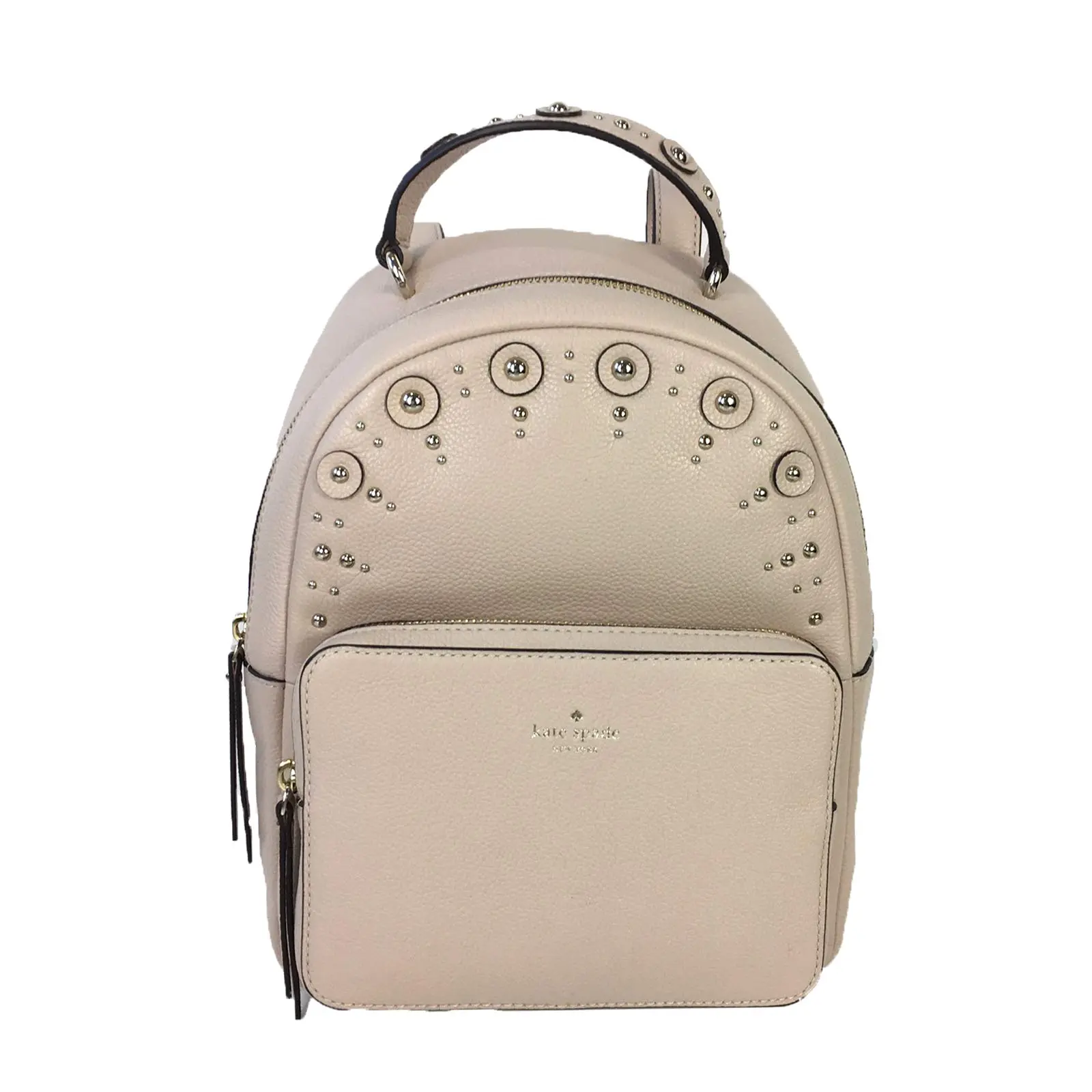 Kate Spade Nicole Women's Studded Leather Chic Mini Backpack - Compact for Casual Daily Use & Travel, Warm Beige, Elegant Female Companion