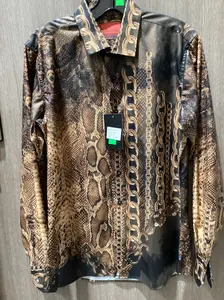 Montero Men’s Brown/Gold Snake-Chain Button Down Shirt
