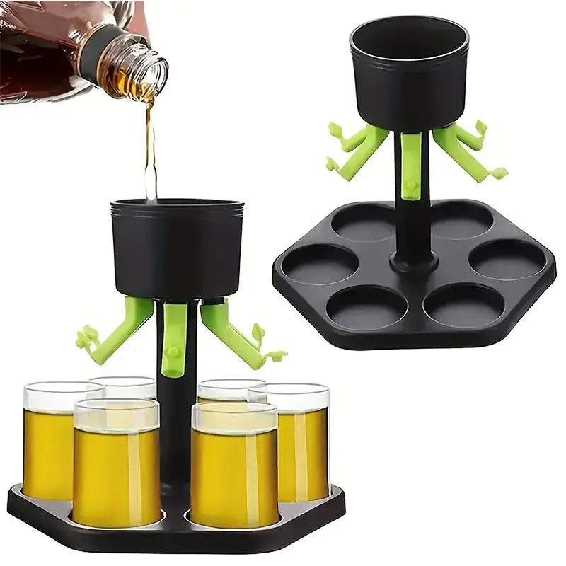 Creative Hexagonal Wine Dispenser Set with 6 Cups, Fair Pouring Wine Glass Tray for Gatherings, Unique Home Bar Accessory, Whiskey Decanter Sets
