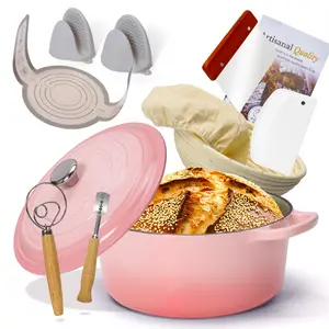 Enameled Cast Iron Dutch Oven with Proofing Basket Non-Stick Ovenproof Casserole Pot for Braising Stews Roasting & Bread Baking 5QT-26cm Artisanal Quality