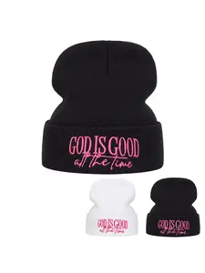 Unisex God Is Good Knit Turban Hat, Casual Woven Cap, Adjustable Plain Design, Outdoor Sun Protection for Travel & Beach Vacations, Knit Hats