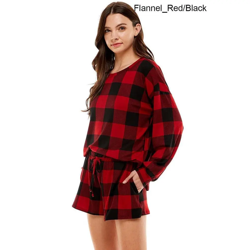 Women's Casual Cute Flannel and christmas Pullover Tops and Short Pants Pajama Sets with Pocket Made in USA Fabric Long Sleeve outfits latinatops prettylittlething twopieceset fluffypajamapants Comfort Loungewear Nightwear Womenswear