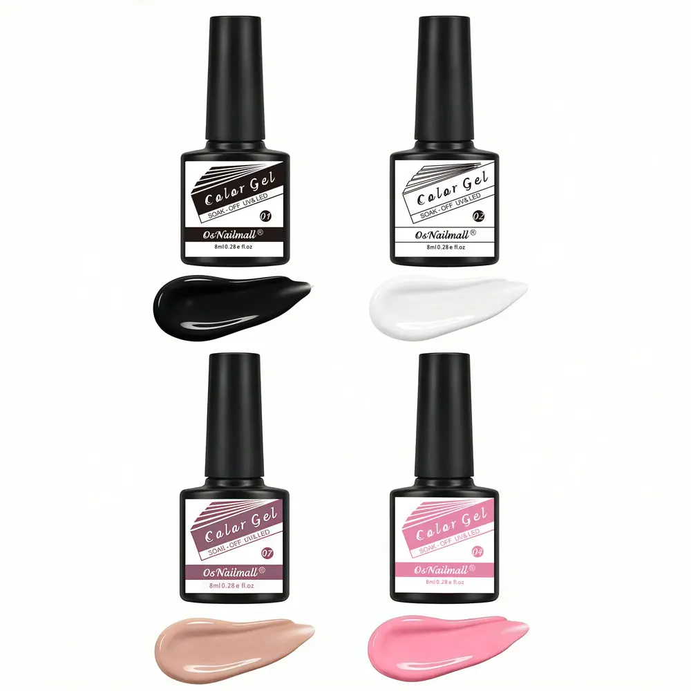 4 Pcs White&Black&Nude&Pink UV LED Soak off Gel Nail Polish Sets, Nail Varnish for Home Salon Nail Art, DIY Daily Use, Diy French Manicure, Pure Color Nail Polish Set Uv Light Gel, Finger Nail Polishes