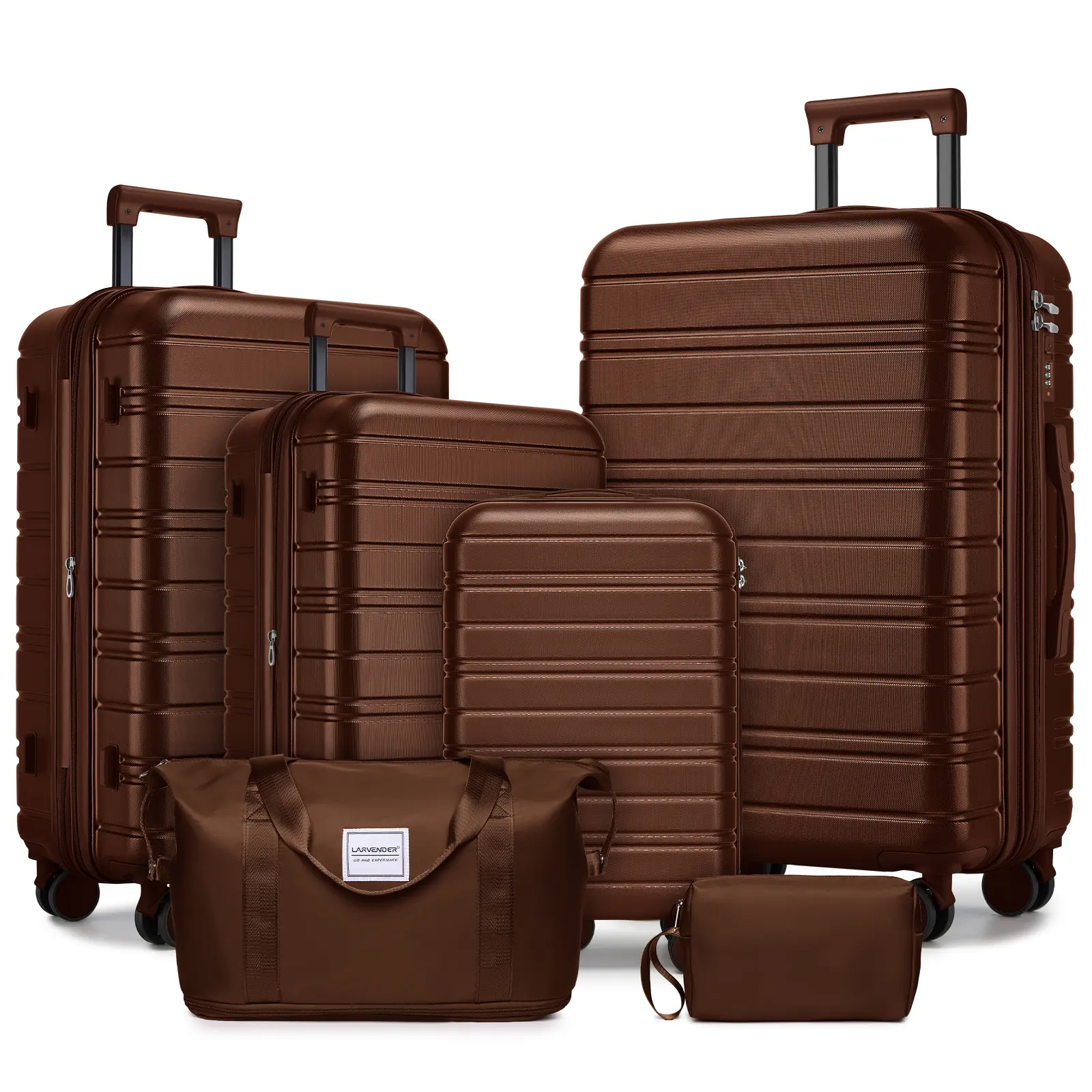 Fashion Mocha 6-Piece Expandable Hardshell Travel Bundle - Durable Sturdy ABS Luggage with Spinner Wheels, 18/20/24/28in Carry-On Bags & Toiletry Bag