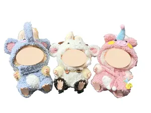 Labu-Bu Fluffy Animal Costume Sets for Collectible Figures Unisex Blue Elephant White Sheep Pink Piggy 2-Piece Plush Outfit with Hat for 15-17cm Dolls Soft Fleece High-Quality Design Perfect for Doll Fans and Outfit Collectors