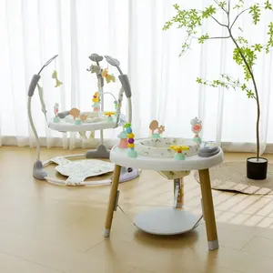 Cuddobaby Baby Jumper 4-Stage Convertible| Montessori -Inspired 8 Interactive Toys| Tummy Time Playmat, Bouncer, Exersaucer, Toddler Table| Music & Lights | 3-6, 6-12, 12-18, 12-24 Months - Gray