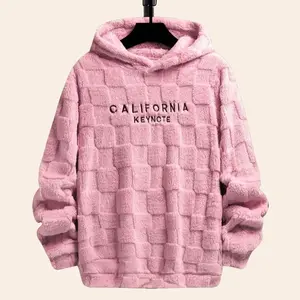 Men's Letter Embroidery Drop Shoulder Fuzzy Hoodie, Regular Fit Casual Fashion Fabric Long Sleeve Hooded Sweatshirt for Spring & Fall, Mens Clothing, Fashion Men's Longsleeves Clothes for Daily Wear, Streetwear, Trendy Clothes