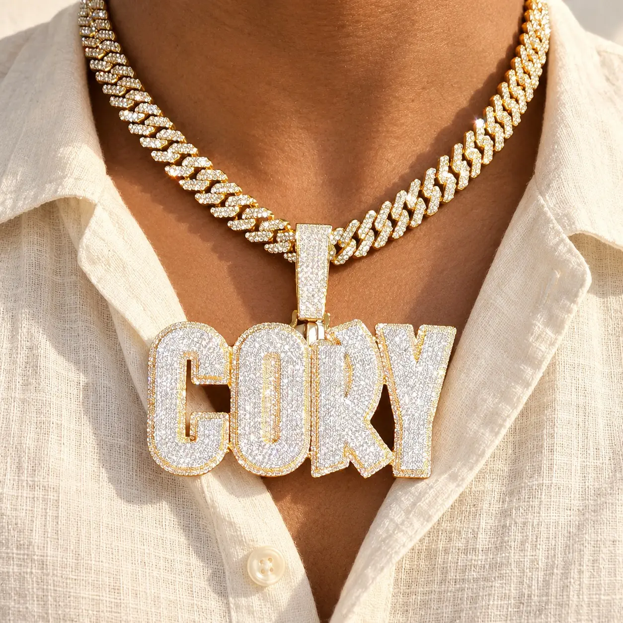 Personalized Name Pendant with Bling Cuban Link Chain, Custom Name Necklace, Iced Out Custom Letters Necklace, Hiphop Jewelry, Gift for Him, Made to Order