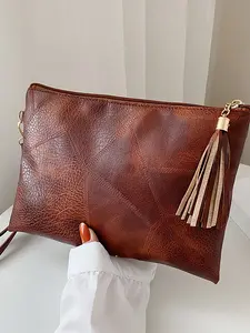 Women's Fashionable Tassel Decorated Wristlet, Casual Pu Leather Elegant Clutch Bag for Daily Used, Trendy Versatile High-quality Daily Commuting Bag