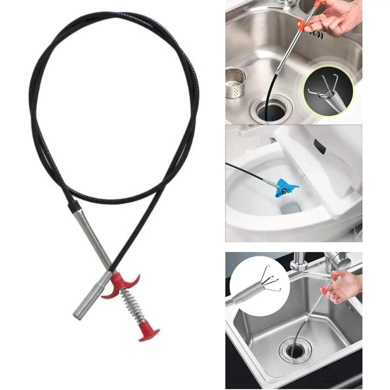 78-Inch Flexible Grabber Claw Reacher Tool with 4 Bendable Claws - Drain Clog Remover for Kitchen Sink, Toilet Pickup