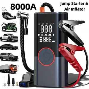 Multifunctional Car Repair Tools including 180 PSI air compressor, 12/24V battery boost starter, 8000mAh battery pack, tire pressure monitor, flashlight, with jumper connector, inflation accessories, Vehicle tire inflator
