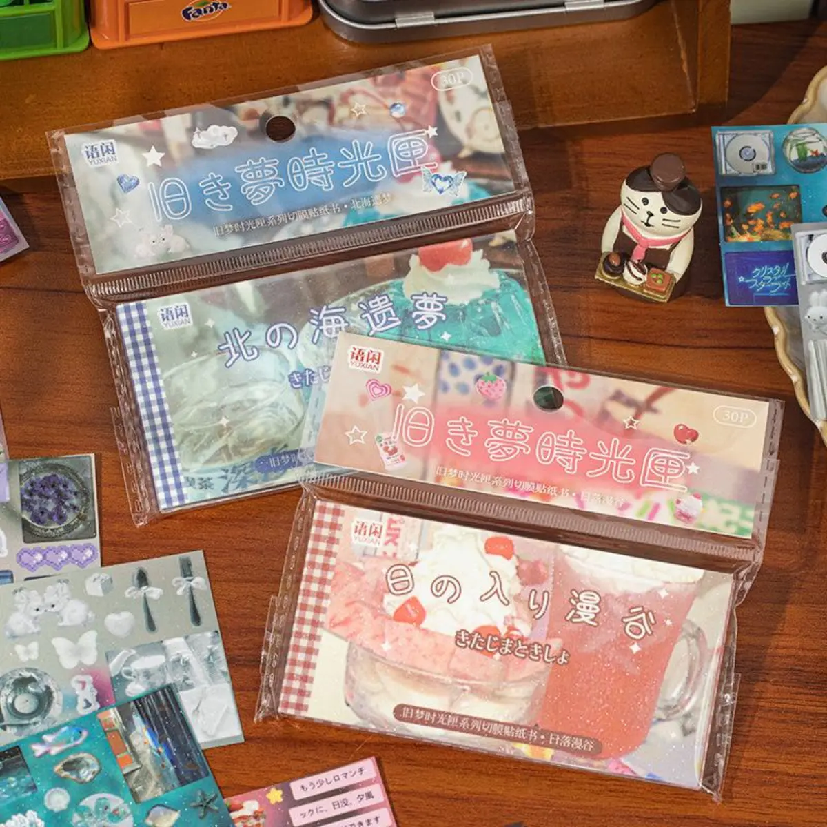 Vintage Coated Paper Diary Sticker Scrapbooking Set - 2 Models (1 Model with 30 Sheets Long Edge Cutting) for Food, Plants and Flowers Themed DIY Notebook, Millet Gu Card Decor (Office Stationery Supplies)