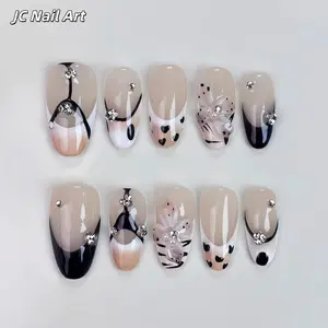 T62 Nail Wear - Handmade Mardalistic Artistic 3D Engraved Brown Original Short Leather Crocodile Skin Nail Design handmade fall nail art set