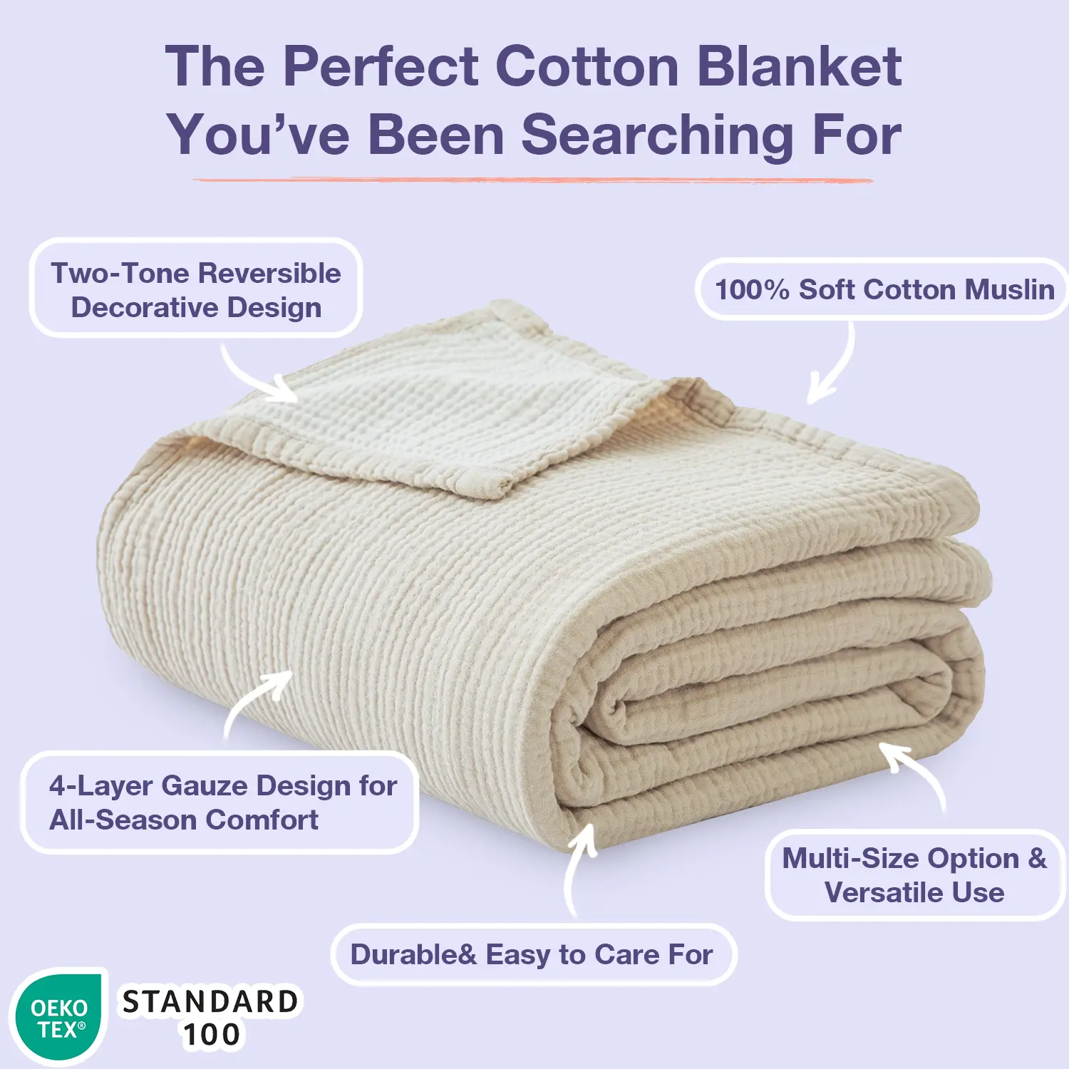 Simple&Opulence 4-Layer Cotton Muslin Blanket - Soft Blankets, Comfy and Cozy, Lightweight, Breathable Bedding Throw for Bed, Couch, All-Season Home Decor Items, tiktokshopsummersale