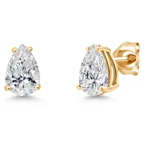 14K Yellow Gold IGI Certified Lab Grown Diamond Stud Basket Setting Earrings | 1.40 Ct | Pear Shaped | E-F Color | VS1-VS2 Clarity | Double Notch | Gold Earrings For Women Men