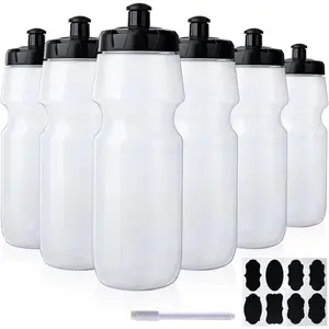 6 Pack 25 oz Sports Water Bottles Sports and Fitness Squeeze Water Bottles BPA Free come with 8 pcs Chalk Labels, 1 Pen(Dishwisher Safe)