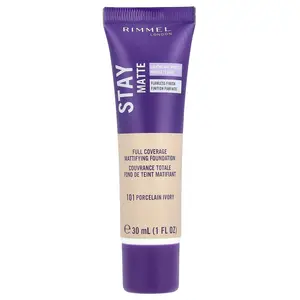 Rimmel London Stay Matte, Full Coverage Mattifying Foundation, 101 Porcelain Ivory, 1 fl oz (30 ml)