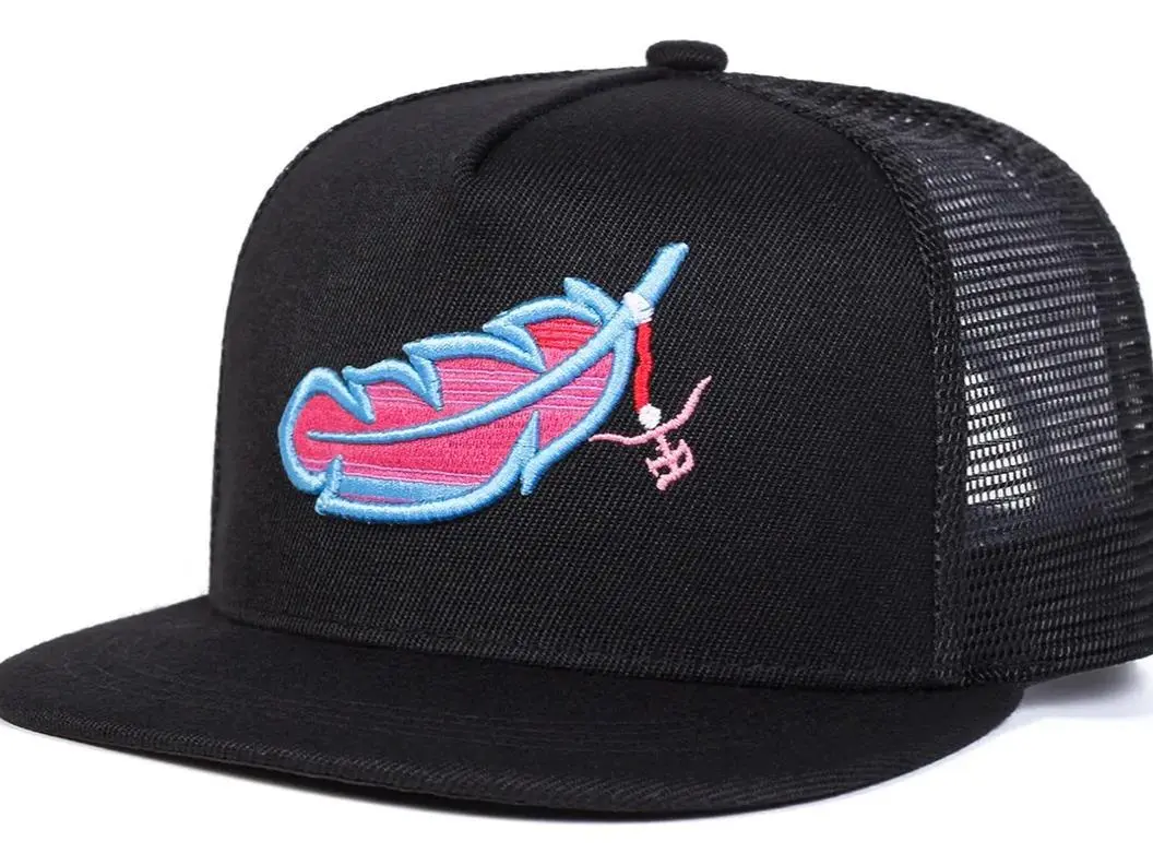 [BEST 2026] Colorful Feather Embroidered Trucker Hat Boho Western Snapback Cap Brown White Black Adjustable Mesh Back Retro Streetwear Gift for Men Women