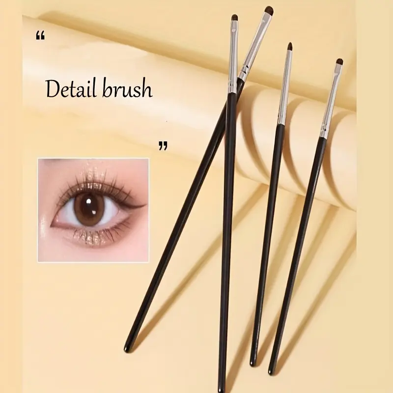 Set of 4 Elliptical Brushes with Horsehair Bristles for Eye Contouring and Eyeshadow Application - Makeup Brush Kit - Cosmetic Brush - Suitable for Normal Skin Types