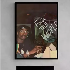 2Pac Poster ( NO INCLUDE FRAME)– Vintage Rap Aesthetic Wall Art, 90s Hip Hop Street Culture Print, Urban Music Poster, Black Room Decor, Rap Fan Gift