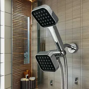 American Style Square Shower Head Set with Holder, Three-Way Diverter, Explosion-Proof Soft Tube, Handheld Shower Spray Kit