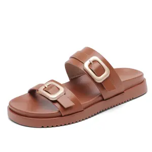 Women's Comfort Sandals – Dual Adjustable Buckle Slide, Arch Support, Breathable Summer Footwear for Daily & Outdoor Wear