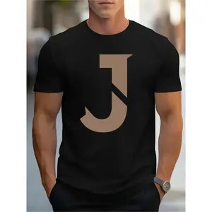 Men'S Short-Sleeve Round Neck T-Shirt Featuring a Simplified J Pattern, Perfect for Casual Summer Street Style.