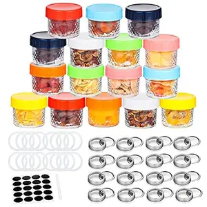 4 oz/120 ml Mini Mason Jars, 16 Pack Glass Canning Jars with Regular Lids and Bands, Small Glass Jars for Spice, Jam, Honey, Jelly, Dessert, Shower Wedding Favors, DIY Candles Decor