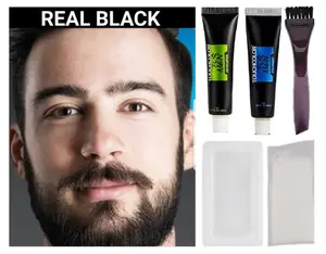 1 Kit Real Black Beard Moustache Sideburns Beard Hair Dye Cream-Dye Gray and White Beard or Change Beard hair Color at Home in Minutes-Permanent Long lasting Beard Hair Dye Color-Silicone Free-Organic-Men-All Hair Types