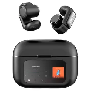 LOBKIN Wireless Bluetooth Open Ear Earbuds, Clip-On Headphones, Lightweight & Waterproof, Comfortable for Men Women, Clip On Ear Buds with Mic, LED Display, Fit Sports Running Workout (Black)