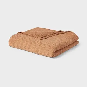 Threshold Waffle Throw Bed Blanket Lyocell 92x90 Cooling, Brown, Full/Queen