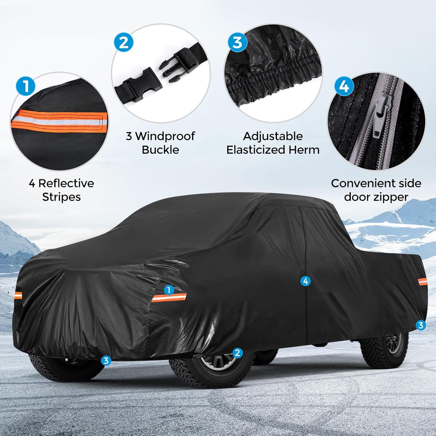 Truck Cover Waterproof All Weather, 10 Layers Outdoor Full Exterior Cover with Rain Sun UV Snowproof Protection with Zipper Cotton, Universal Fits Up to 210 Inch for Automobiles Truck Cover Waterproof All Weather, 10 Layers Outdoor Full Exterior Cover with Rain Sun UV Snowproof Protection with Zipper Cotton, Universal Fits Up to 210 Inch for Automobiles