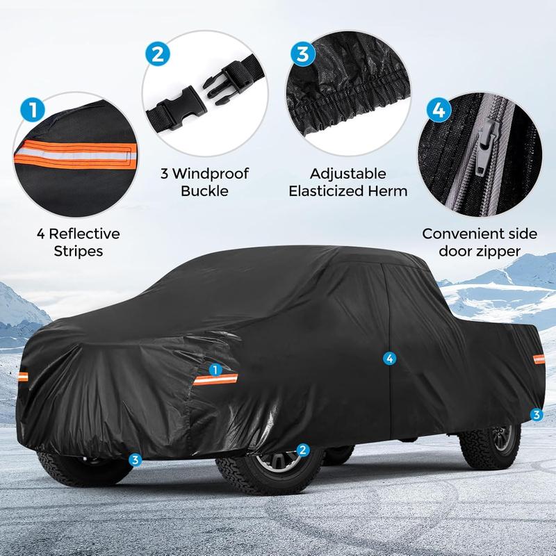 Truck Cover Waterproof All Weather, 10 Layers Outdoor Full Exterior Cover with Rain Sun UV Snowproof Protection with Zipper Cotton, Universal Fits Up to 210 Inch for Automobiles