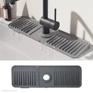 Silicone Faucet Mat for Kitchen Sink, 6 °     Sope Kitchen Sink Splash Guard, Faucet Draining Mat of Sink Accessories with Button Lock, Handle Drip Catcher Tray, Sponge HolderFFApexActive6