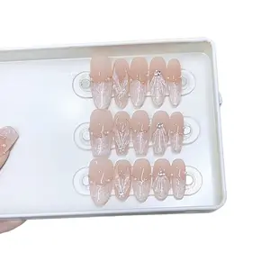 Hand-Painted Fishtail Shell Pattern Pink Gradient Halo Acrylic False Nails Press-On Collection Detachable Reusable Personalized Versatile Plastic Fake Fingers